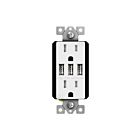 Trois chargeurs USB de type A avec prises duplex inviolables de 15 A et caches interchangeables Enerlites 61501-TR3USB-CC-W