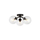 Kuzco Lighting SF549315MBCL Cassia 3-lumières 120W Noir mat et verre transparent Semi Plafonnier Encastré