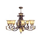 Livex Lighting 8586-63 Verona 9-lumières 487W Bronze Vérone appliqué à la main avec des accents de feuilles d'or vieillies Lustre