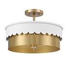 Plafonnier Semi Encastré Savoy House Meridian M60072Whnb 3 Lumières 180W Laiton Blanc Et Naturel