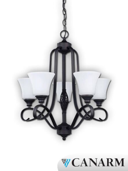 chandelier twenty one canarm bronze huilé 5 lumières ich253a05orb