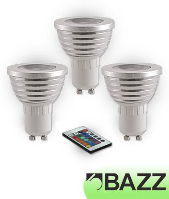 Ensemble 3x projecteurs GU10 LED Bazz RGB 3W GU10RGB3