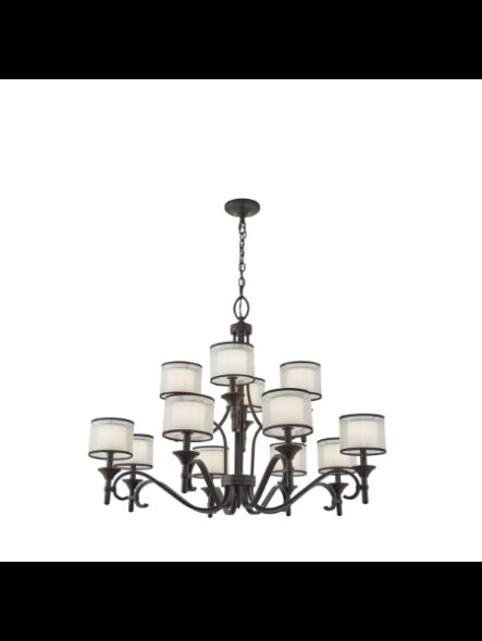 Lustre à 2 étages Kichler Lacey 42383MIZ 12-lumières 60W poussière de bronze