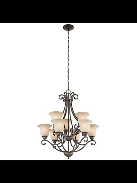 Lustre à 2 étages Kichler Camerena 43226OZ 9-lumières 100W vieux bronze