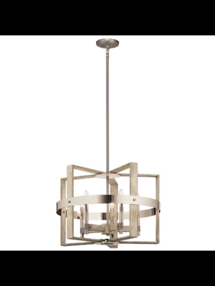 Lustre à 1 étage Kichler Peyton 44290WWW 5-lumières 60W bois blanc délavé