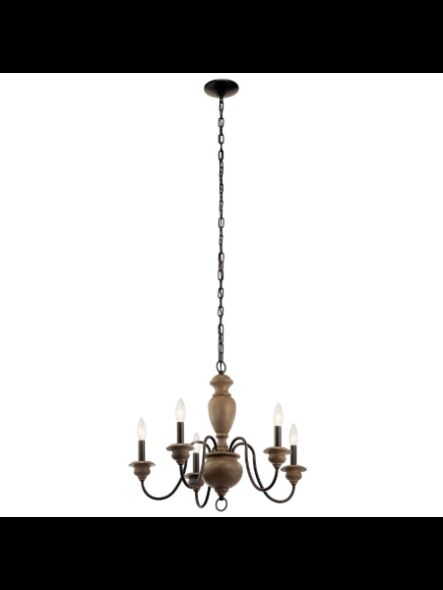 Lustre à 1 étage Kichler Beulah 82270 5-lumières 60W vieux bronze