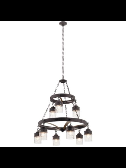 Lustre à 2 étages Kichler Grainger 82337 9-lumières 60W zinc patiné