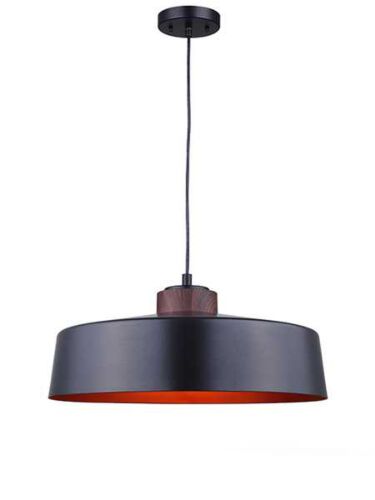 Luminaire Suspendu Canarm IPL452B01BWG 1-Lumière Série Ted Mat Noir avec Faux Bois