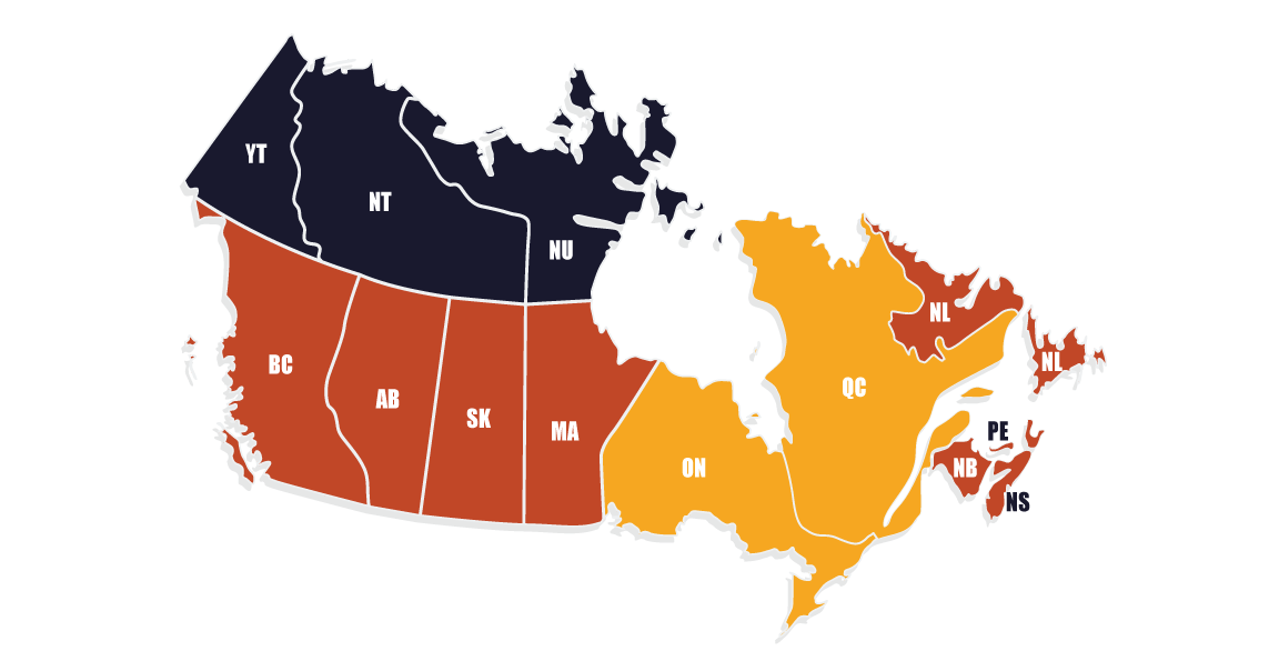 Carte du Canada illustrant les zones de livraison estimées, par couleur